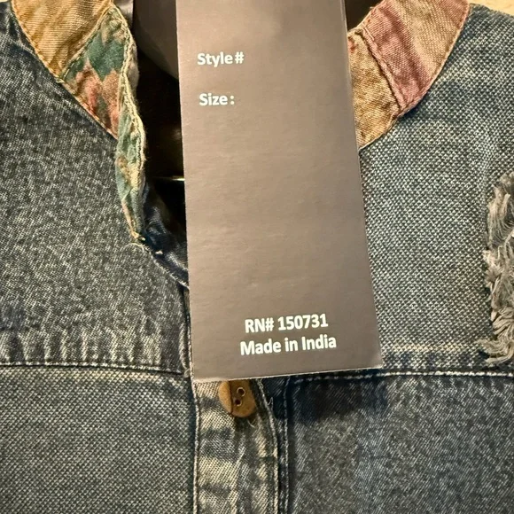 Denim Patchwork ruffle Jacket with Floral Accents by Young Threads - Picture 4 of 11